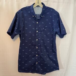 IZOD Men’s Shark Print Button Down Shirt Navy Blue Size M Short Sleeve